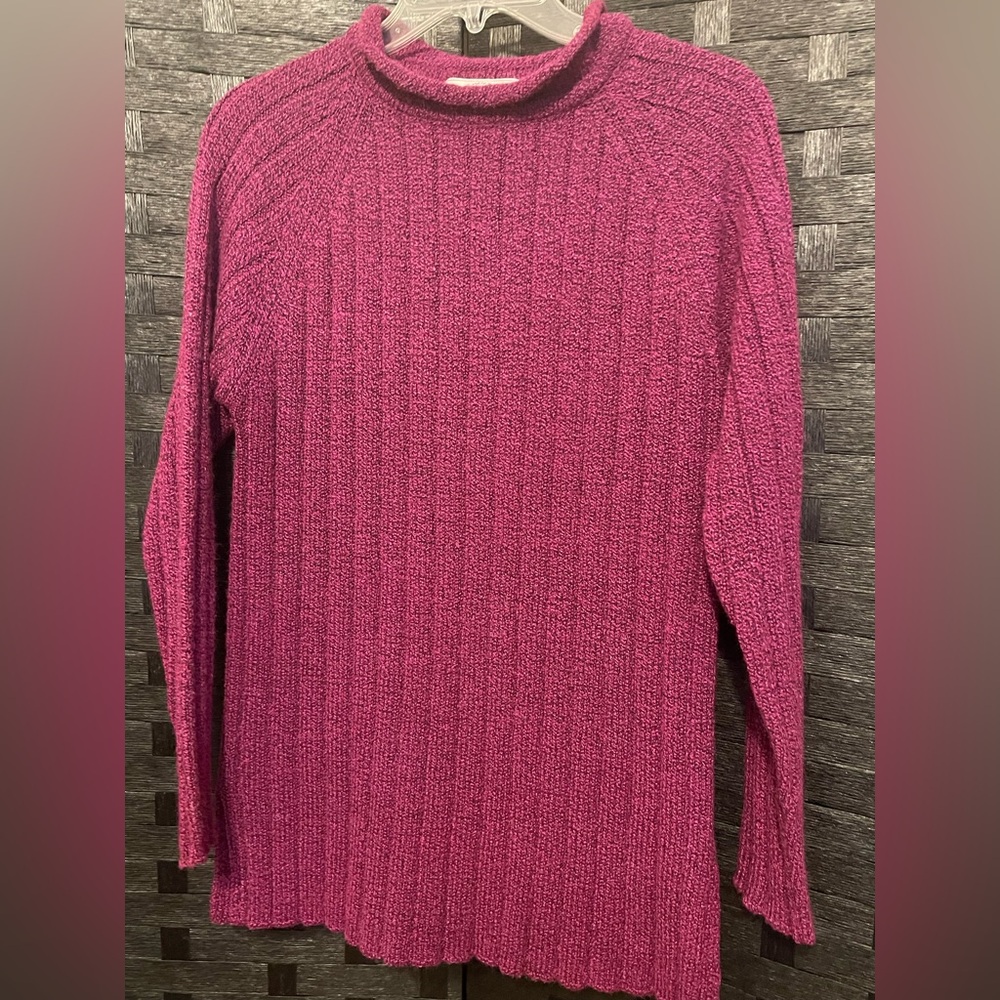 VTG 90s Heavy KNIT SWEATER WOMEN Lauren Brooke High Neck Med purple Y2k